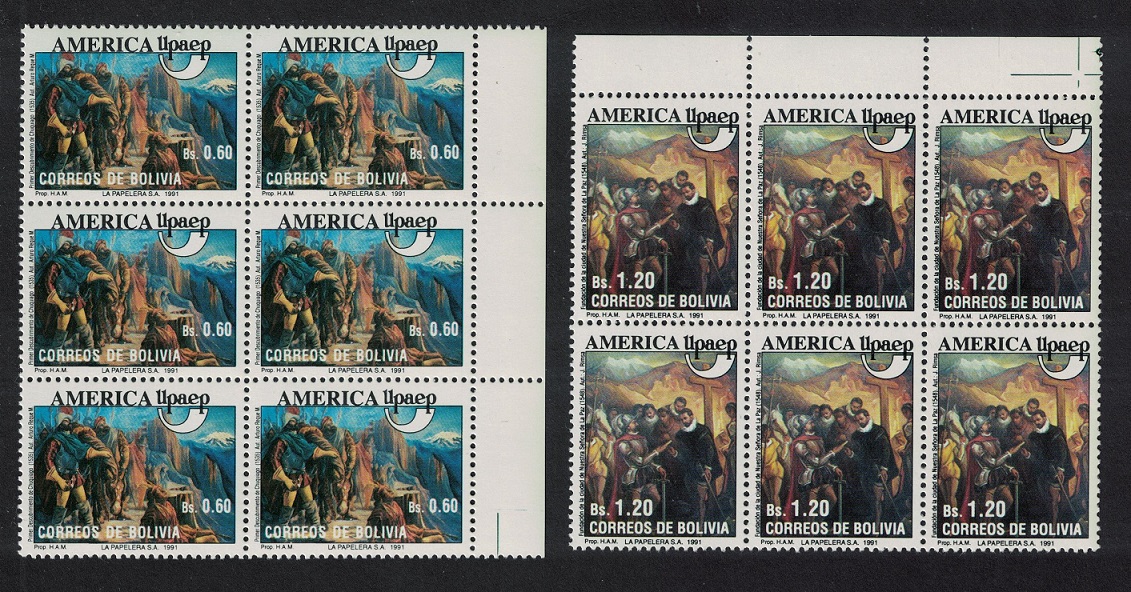 Bolivia America Voyages of Discovery Paintings UPAEP Blocks of 6 1991 MNH SG#1232-1233