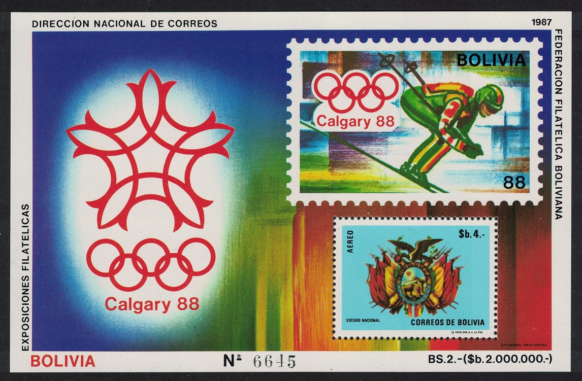 Bolivia Winter Olympic Games Calgary MS 1987 MNH MI#Block 165