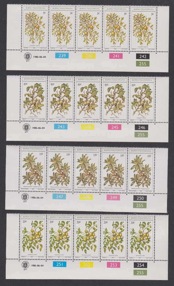 Bophuthatswana Edible Wild Fruits 4v Strips of 5 Control Numbers 1980 MNH SG#56-59 Sc#56-59