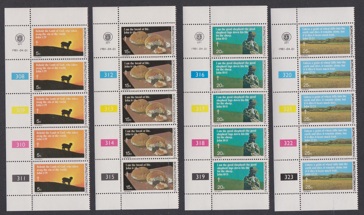 Bophuthatswana Easter 4v Strips Control numbers 1981 MNH SG#72-75 Sc#72-75