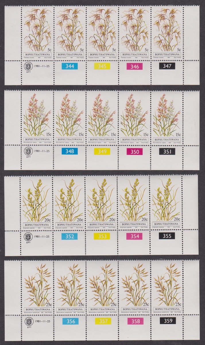 Bophuthatswana Indigenous Grasses 1st series 4v Strips Control numbers 1981 MNH SG#80-83 Sc#80-83