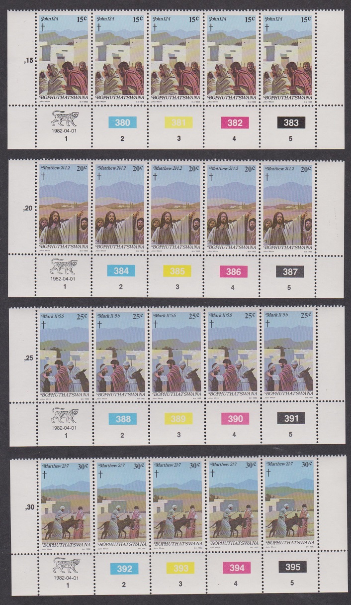 Bophuthatswana Easter 4v Strips Control numbers 1982 MNH SG#88-91 Sc#88-91