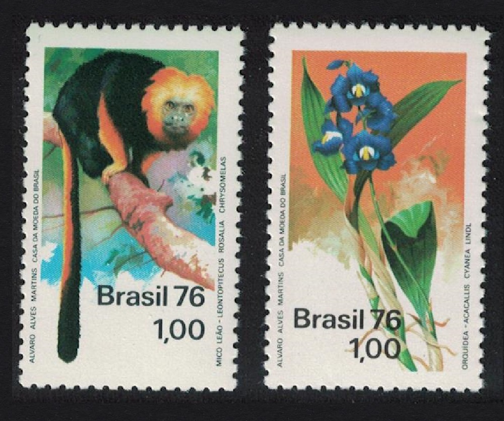 Brazil Tamarin Monkey Orchid Nature Protection 2v 1976 MNH SG#1589-1590 Sc#1438-1439