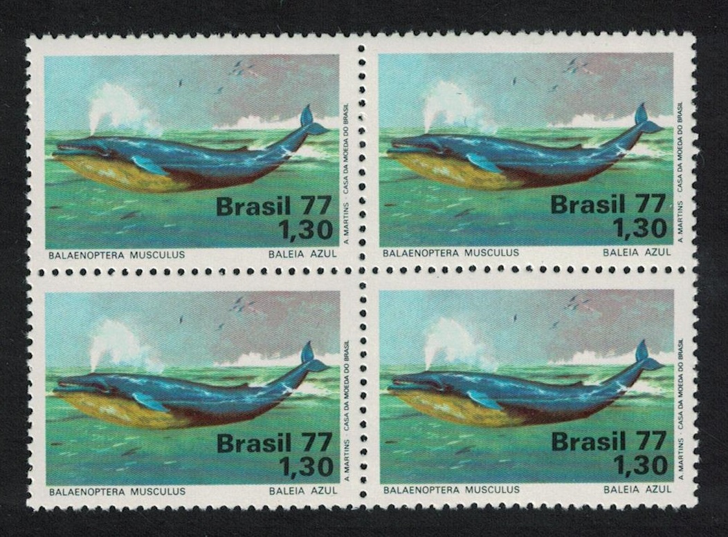 Brazil Blue Whale Block of 4 1977 MNH SG#1663 MI#1597