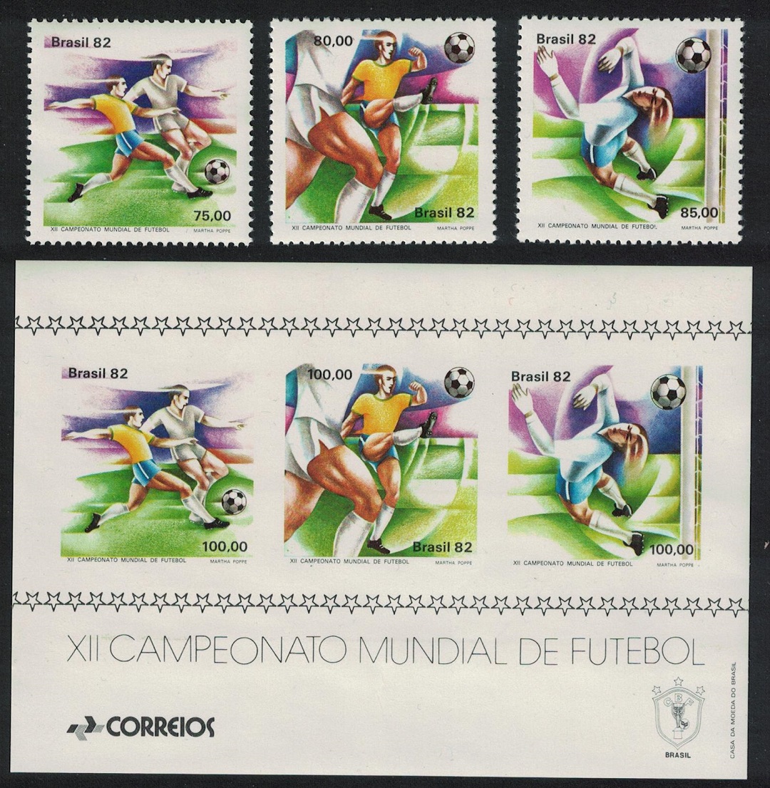 Brazil World Cup Football Championship 3v+MS 1982 MNH SG#1943-MS1946 MI#1973-1975+Block 48