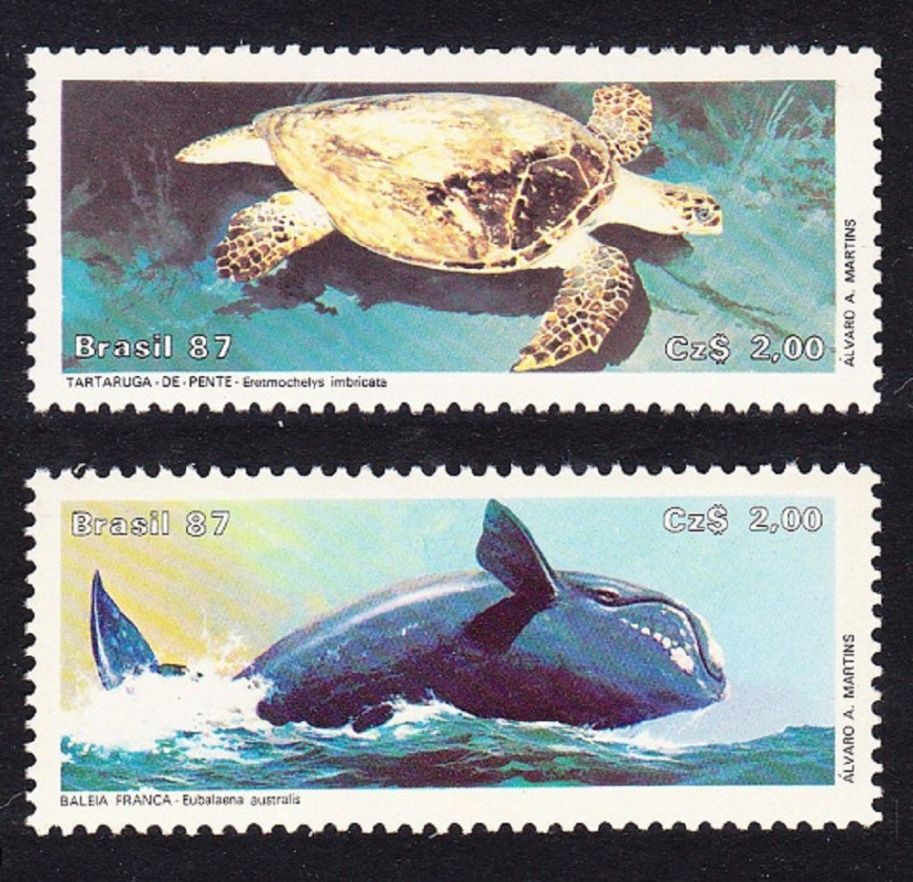 Brazil Hawksbill Turtle Right Whale Endangered Animals 1987 MNH SG#2274-2275 MI#2214-2215