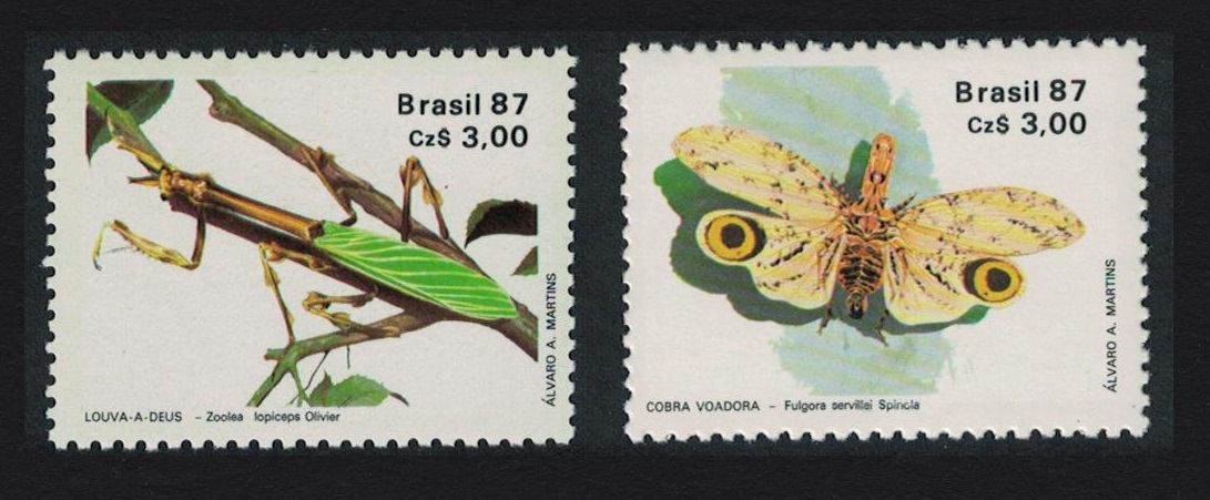 Brazil Moth Mantis Insects 2v 1987 MNH SG#2279-2280 MI#2219-2220