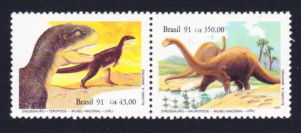 Brazil Dinosaurs 2v pair 1991 MNH SG#2483-2484 Sc#2319a