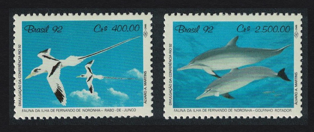 Brazil Birds Dolphins 2v 1992 MNH SG#2518-2519 MI#2455-2456