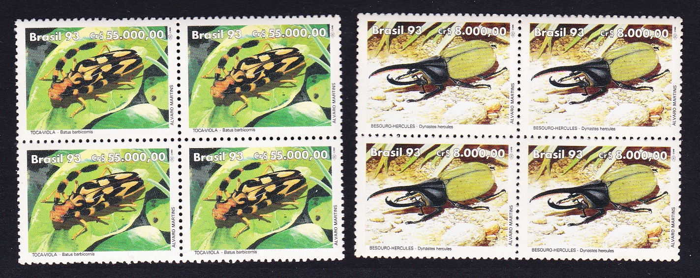 Brazil Beetles 2v Blocks of Four 1993 MNH SG#2576-2577