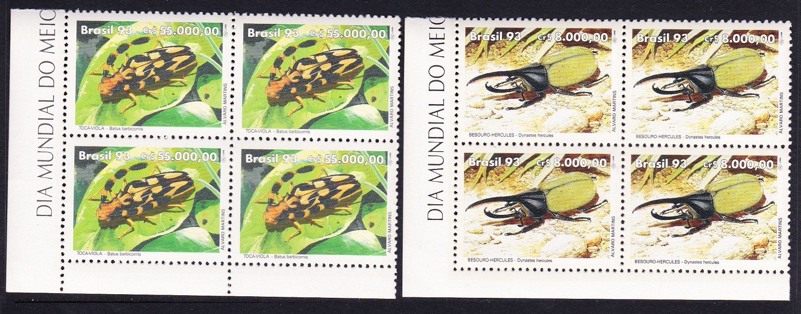 Brazil Beetles 2v Bottom Corner Blocks of Four 1993 MNH SG#2576-2577