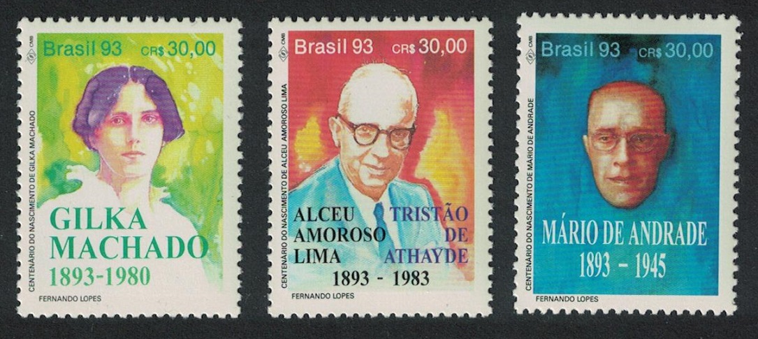 Brazil Writers&#39; Birth Centenaries 3v 1993 MNH SG#2604-2606 MI#2553-2555