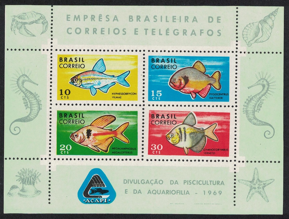 Brazil Fishes MS of 4v 1969 MNH SG#MS1262 MI#Block 24 Sc#1130