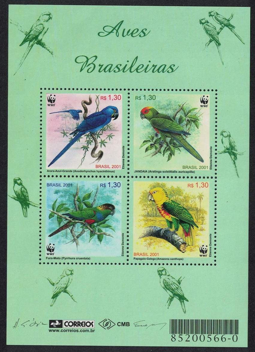 Brazil Birds WWF Parrots MS 2001 MNH SG#MS3207 MI#3150-3153 Sc#2799