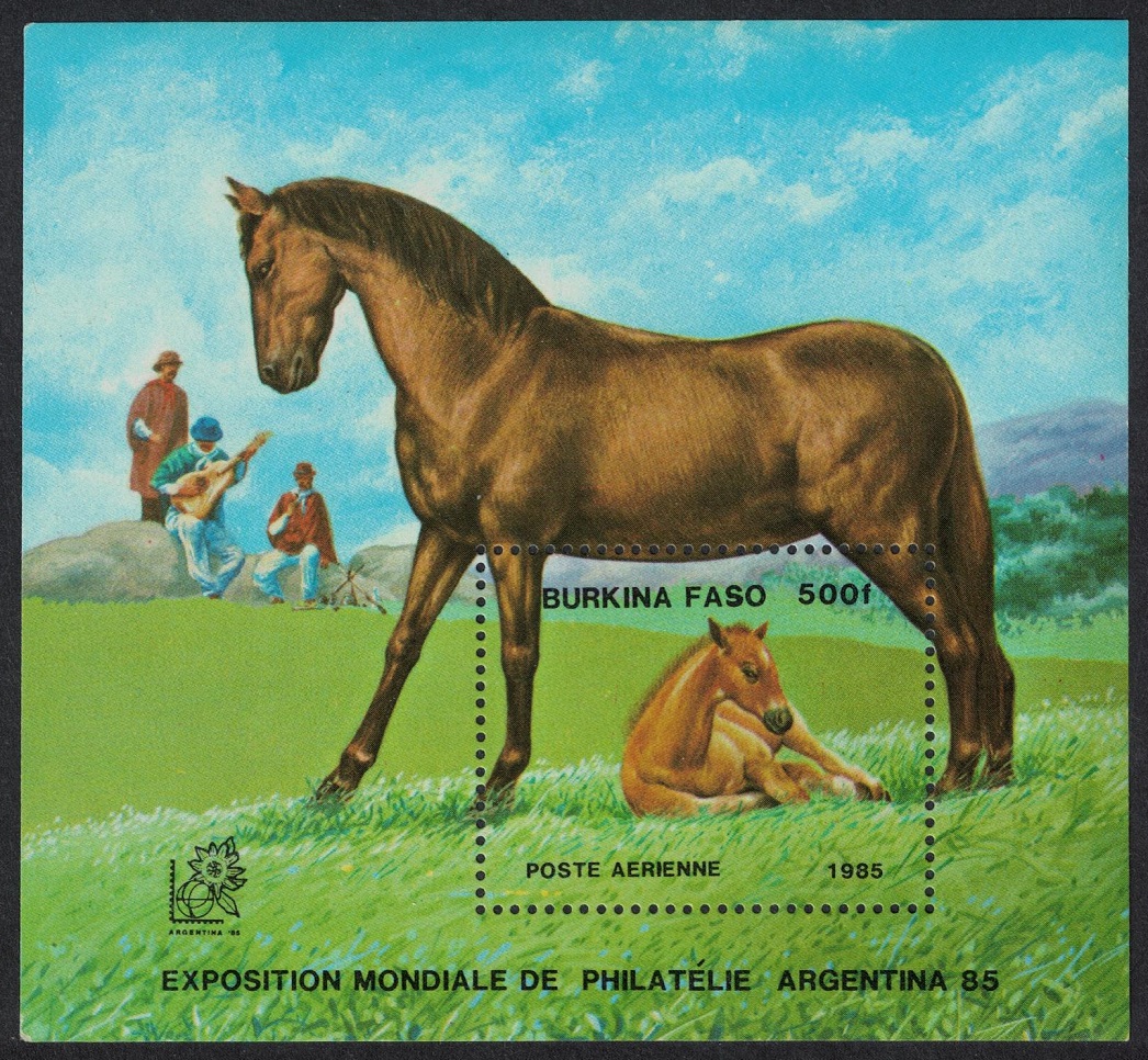 Burkina Faso Horse &#39;Argentina 78&#39; Exhibition MS 1985 MNH SG#MS808 MI#Block 188