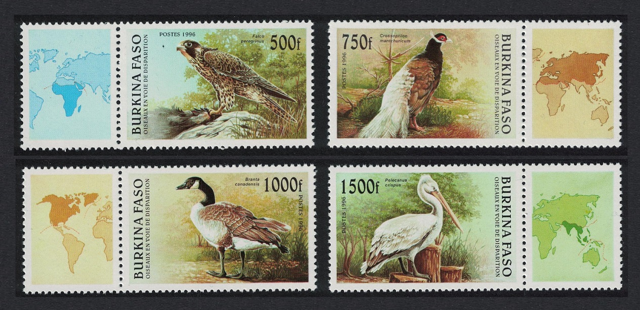 Burkina Faso Falcon Peacock Goose Pelican Birds 4v Labels 1996 MNH MI#1406-1409 Sc#1087-1090