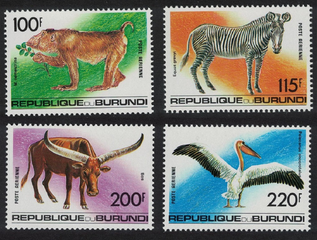 Burundi Pelican Bird Macaque Zebra Animals Fauna 1992 MNH SG#1512-1515 MI#1734A-1737A