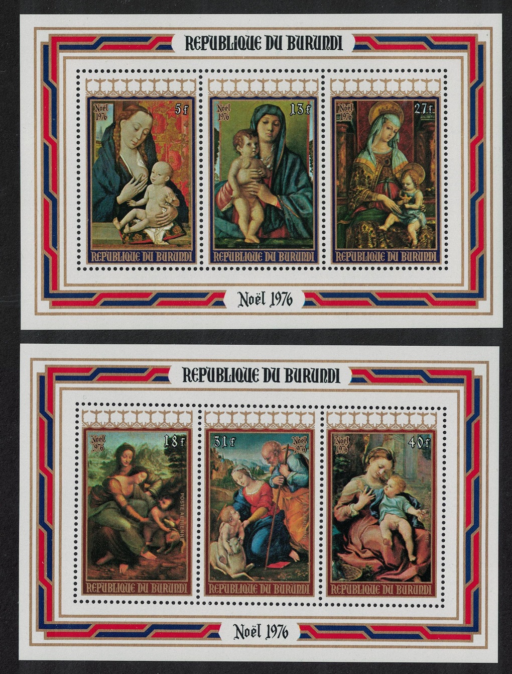 Burundi Christmas Paintings 2 MSs 1976 MNH SG#MS1154 MI#Block 95A-96A