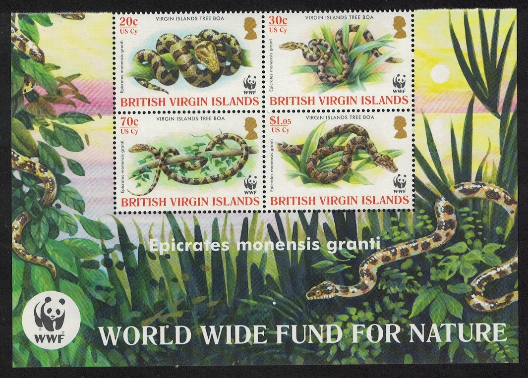 British Virgin Islands WWF Virgin Islands Boa 4v Block of 4 WWF Logo 2005 MNH SG#1178-1181 MI#1137-1140 Sc#1051-1054