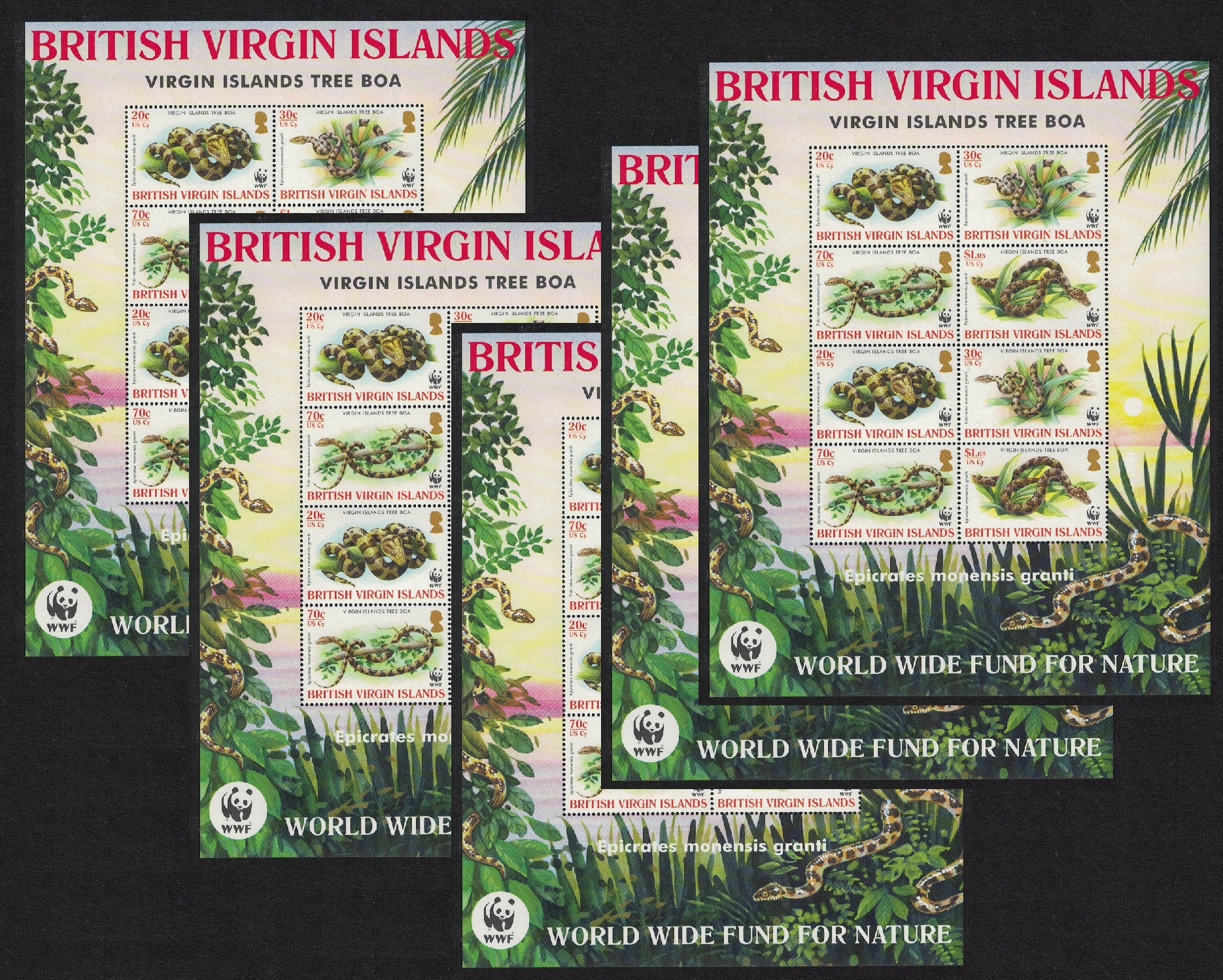 British Virgin Islands WWF Virgin Islands Boa 5 Sheetlets [A] 2005 MNH SG#1178-1181 MI#1137-1140 Sc#1051-1054