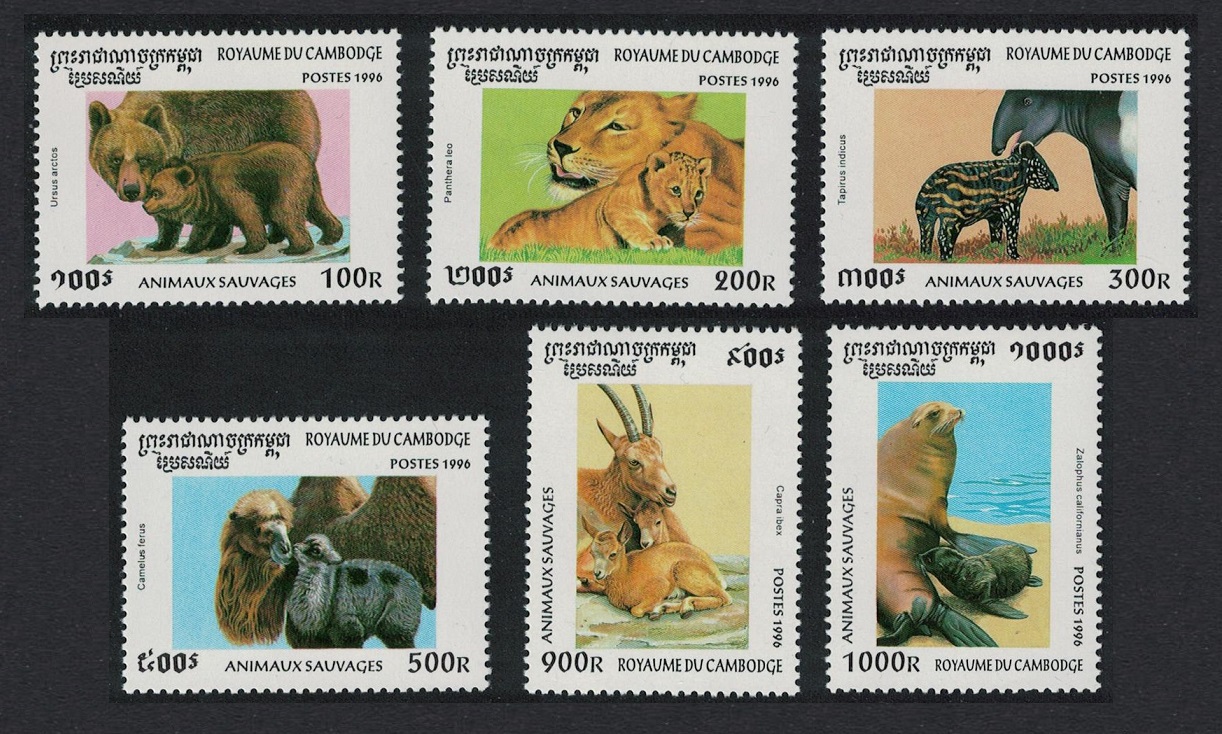 Cambodia Bear Lion Camel Seal Lion Mammals and their Young 6v 1996 MNH SG#1578-1583