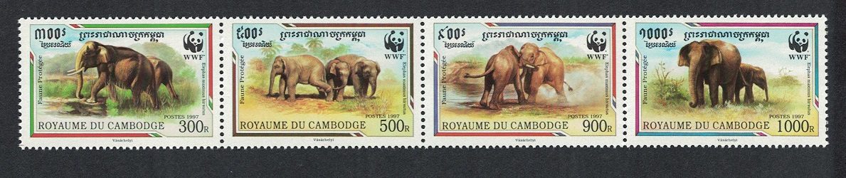 Cambodia WWF Malayan Elephant Strip of 4v 1997 MNH SG#1620-1623 MI#1680-1683 Sc#1597 a-d