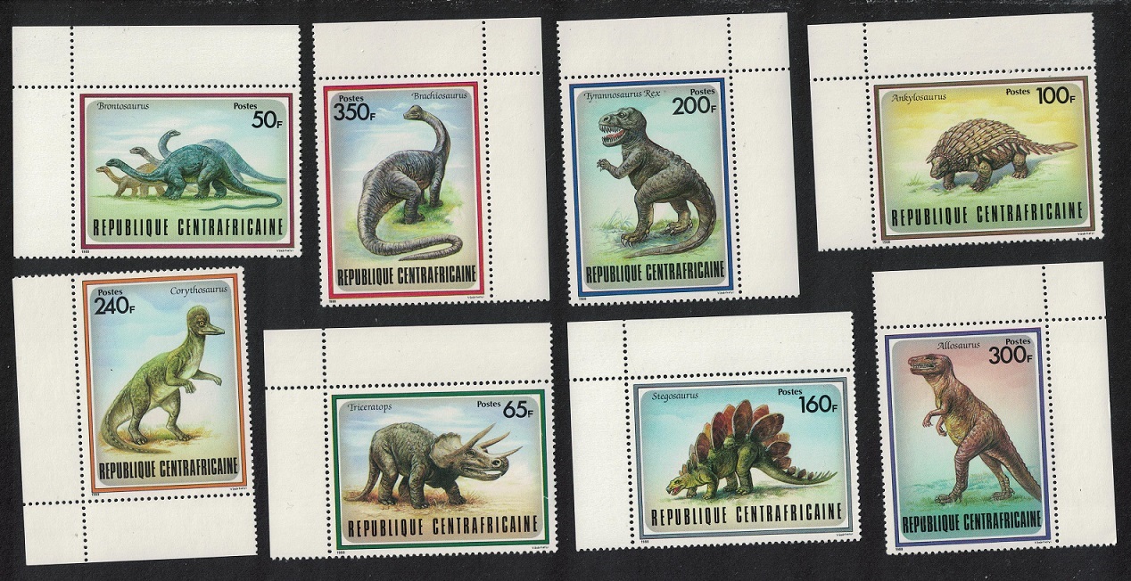 Central African Republic Prehistoric Animals Dinosaurs 8v Corners 1988 MNH SG#1291-1298 MI#1312-1319 Sc#872-879