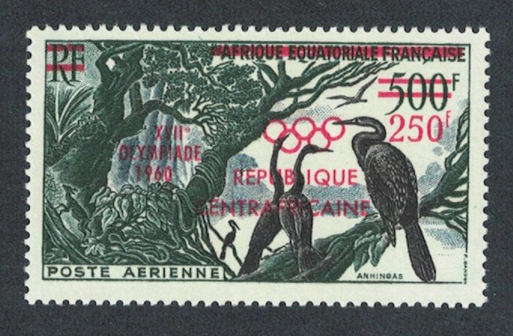 Central African Republic Anhinga Birds overprint &#39;Olympic Games 1960&#39; 1960 MNH SG#18 MI#16