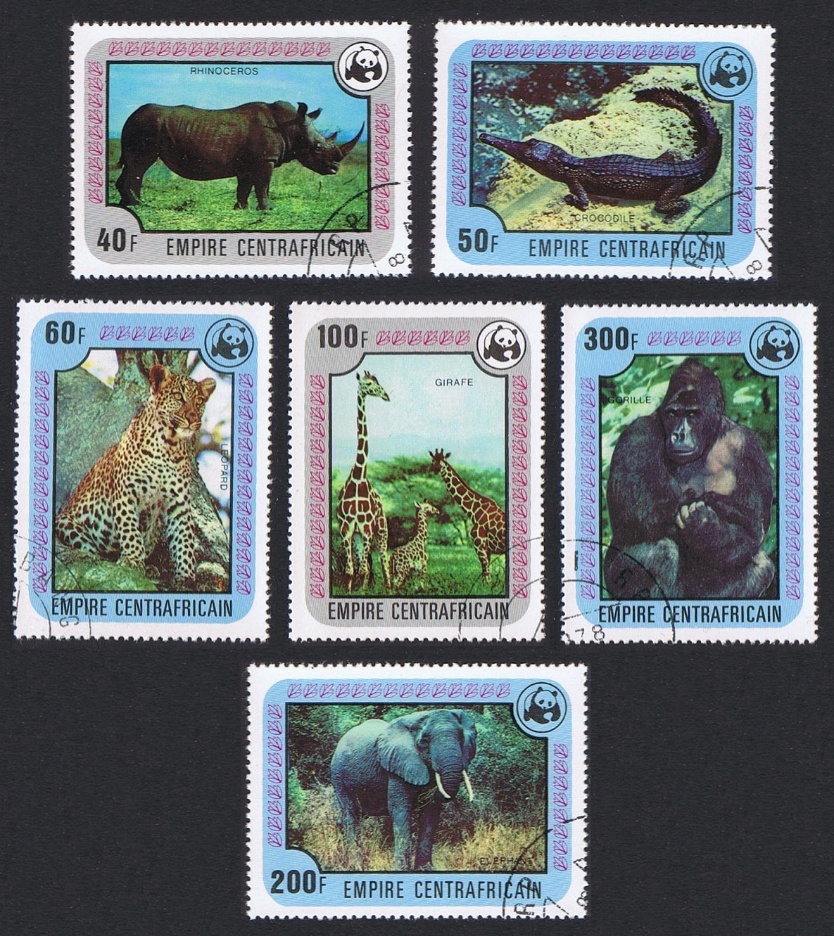 Central African Empire WWF Endangered species 6v 1978 CTO SG#550-555 MI#532-537 Sc#323-328