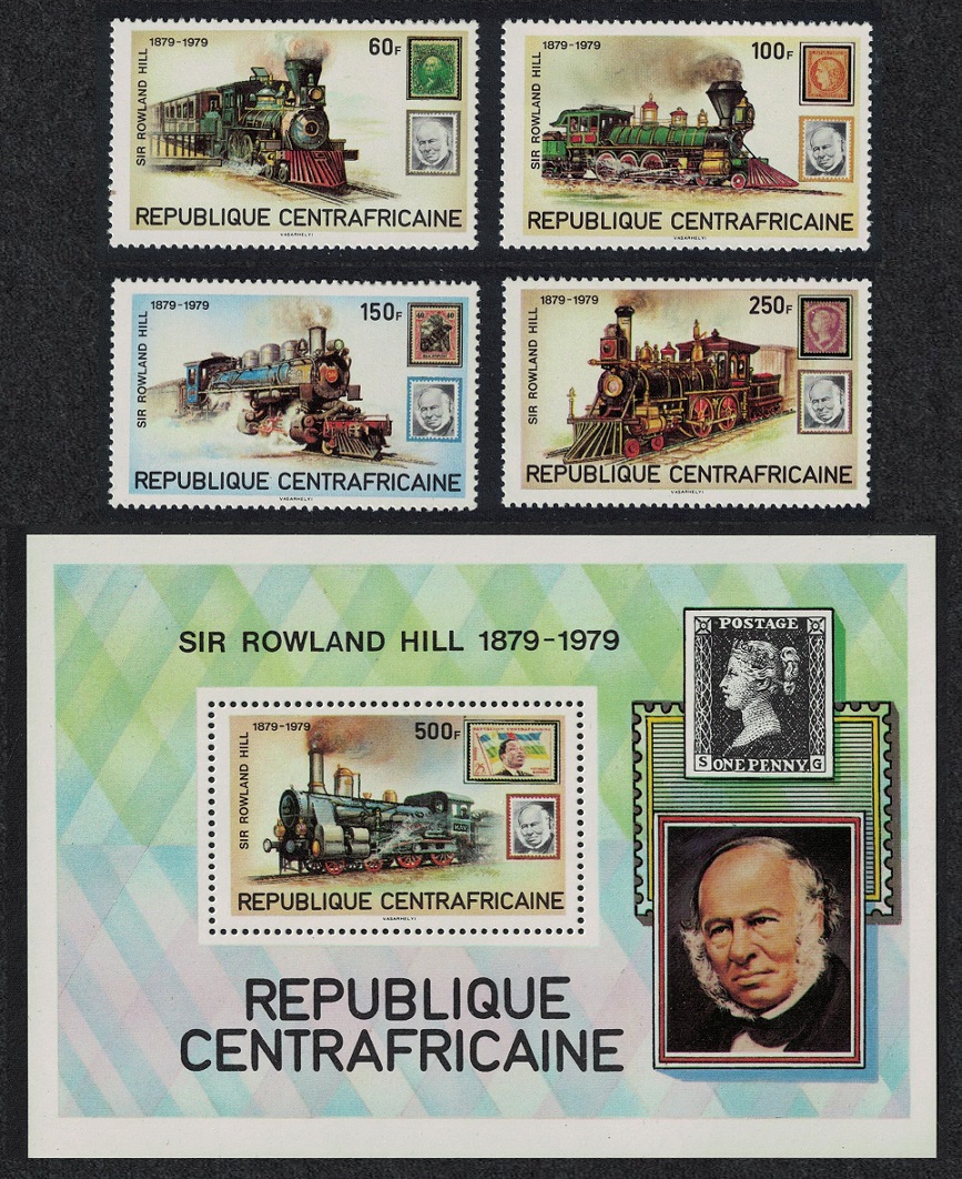 Central African Republic Trains Death Centenary of Sir Rowland Hill 4v+MS 1979 MNH SG#671-MS675