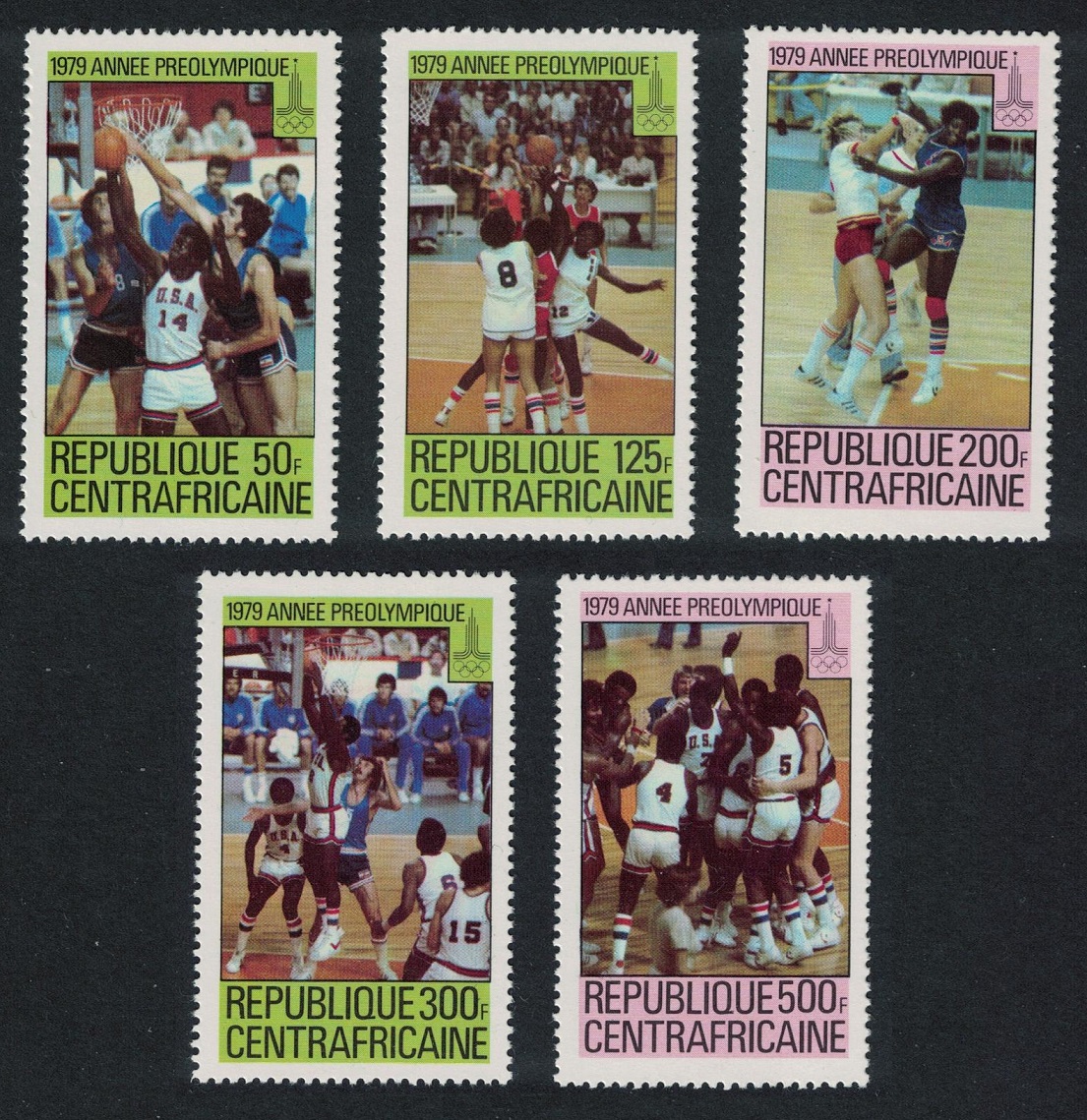 Central African Republic Olympic Games Moscow Basketball 5v 1979 MNH SG#676-680