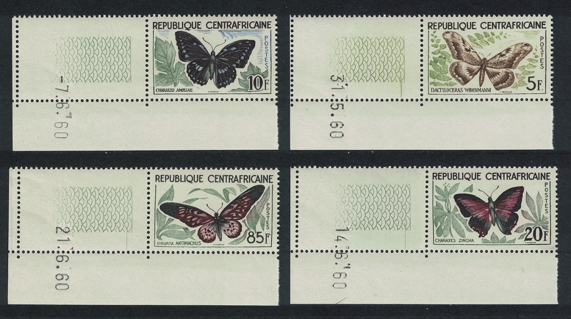 Central African Republic Butterflies 4v Corners Date 1960 MNH SG#8-11