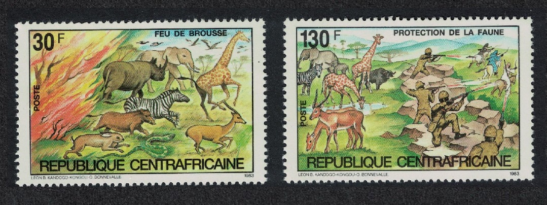 Central African Republic Giraffe Elephant Rhino Lions Nature Protection 2v 1984 MNH SG#990-991