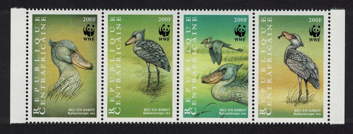 Central African Republic Birds WWF Shoebill Strip of 4v 1999 MNH MI#2211-2214 Sc#1239 a-d