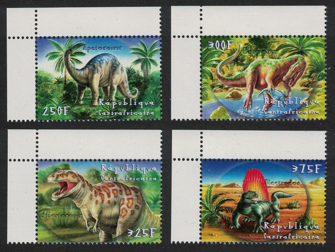 Central African Republic Dinosaurs Prehistoric Animals 4v Corners 2001 MNH MI#2805-2808