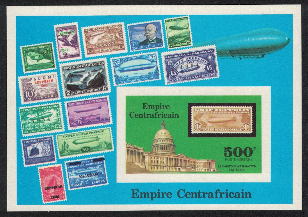 Central African Empire &#39;Graf Zeppelin&#39; Flights MS De-Luxe 1977 CTO SG#MS514