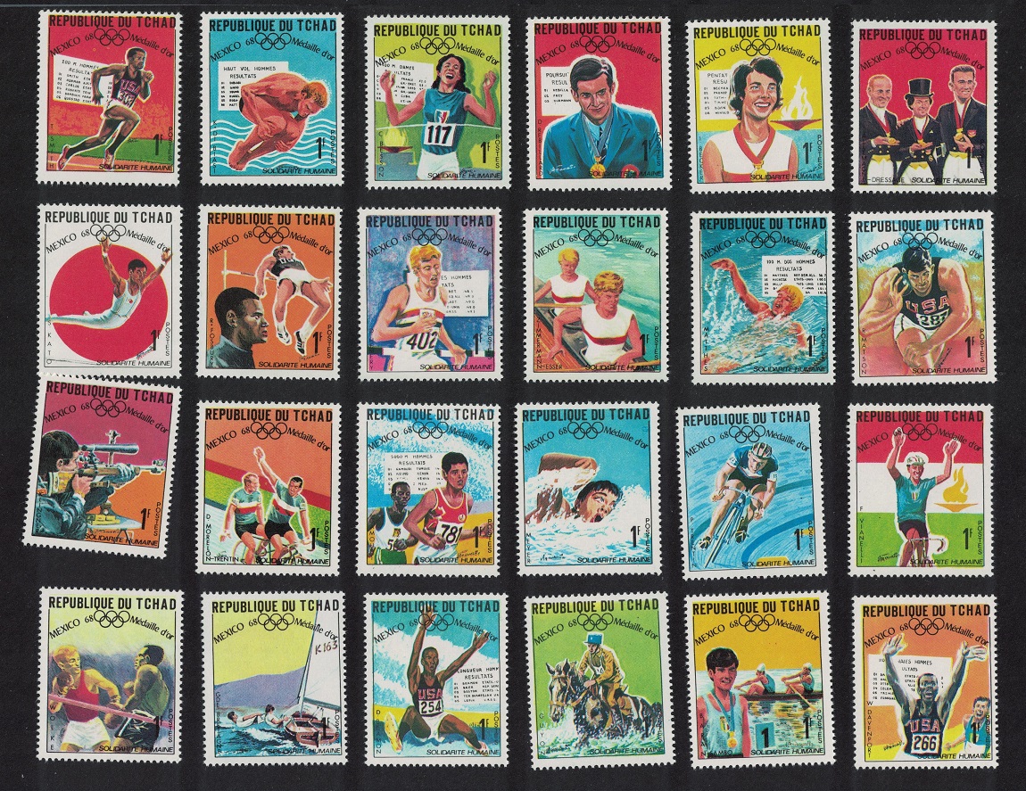 Chad Gold Medal Winners Mexico Olympics 24v COMPLETE 1969 MNH SG#243-266 MI#240-263