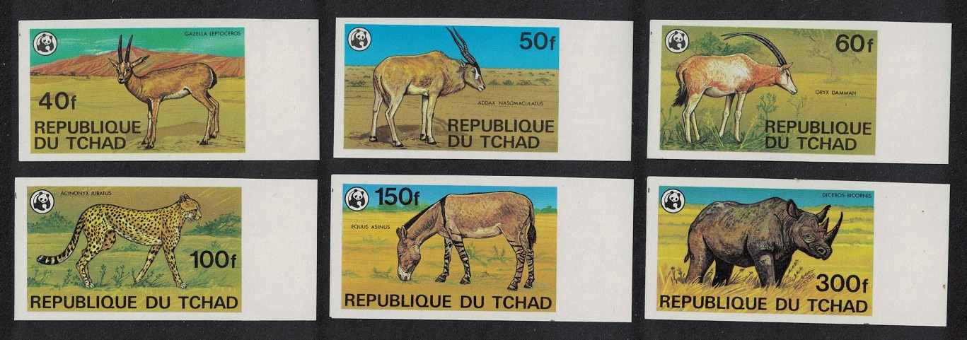 Chad WWF Endangered Animals 6v imperf margins 1979 MNH SG#555-560 MI#849B-854B Sc#367-372