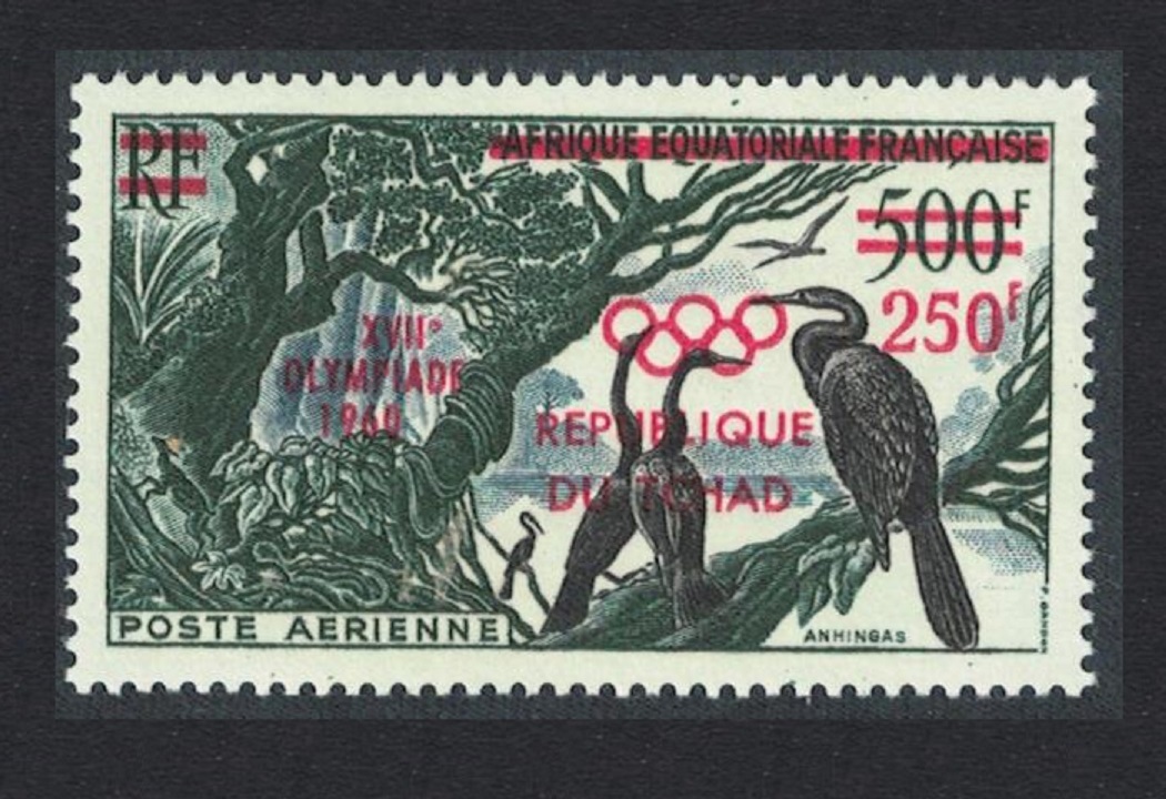 Chad Anhinga Birds overprint &#39;XVII Olympiade&#39; Tokyo 1960 MNH SG#65 MI#65