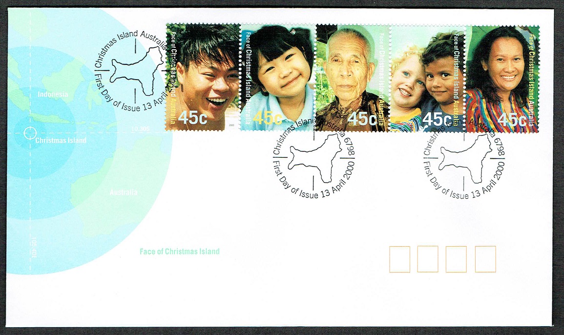 Christmas Island New Millennium Faces of Christmas Island 5v strip FDC 2000 SG#479-483