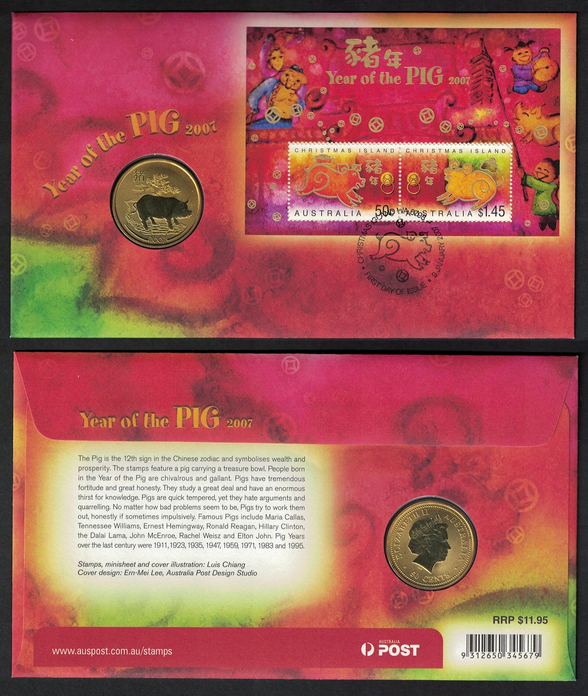 Christmas Island Chinese New Year &#39;Year of the Pig&#39; Numismatic FDC 2007 SG#MS614