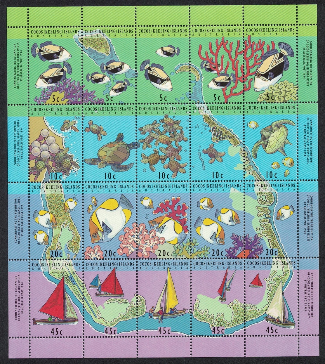 Cocos (Keeling) Islands Fish Corals Turtles Sailing 20v 1994 MNH SG#296-315 Sc#292E