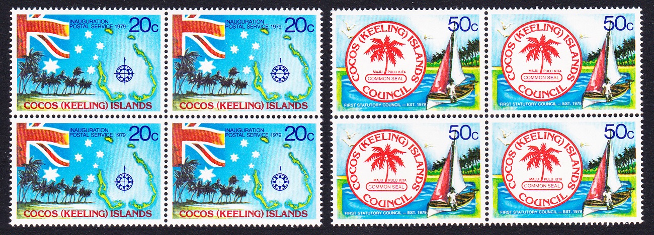 Cocos (Keeling) Islands Sailing Southern Cross 2v Blocks of 4 1979 MNH SG#32-33 Sc#32-33