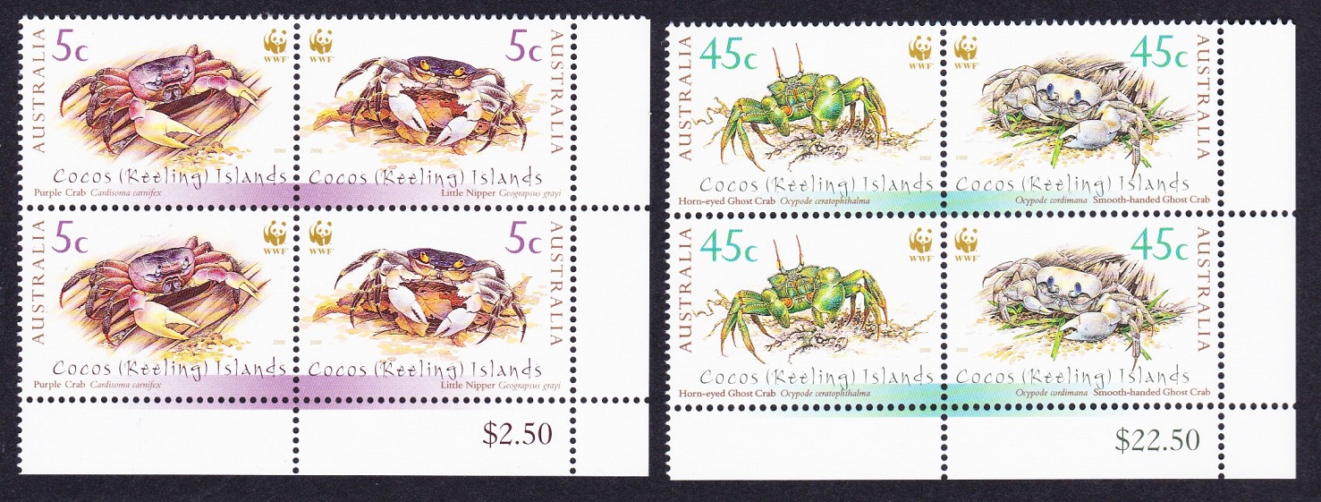 Cocos (Keeling) Islands WWF Crabs pairs Corner Blocks 2000 MNH SG#389-392 MI#400-403 Sc#333-334 a-b