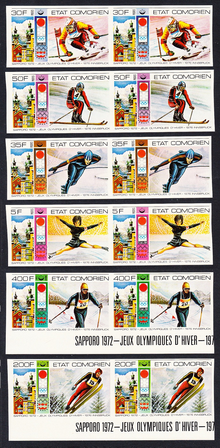 Comoro Islands Winter Olympic Games Innsbruck 6v imperf pairs 1976 MNH MI#266-271B