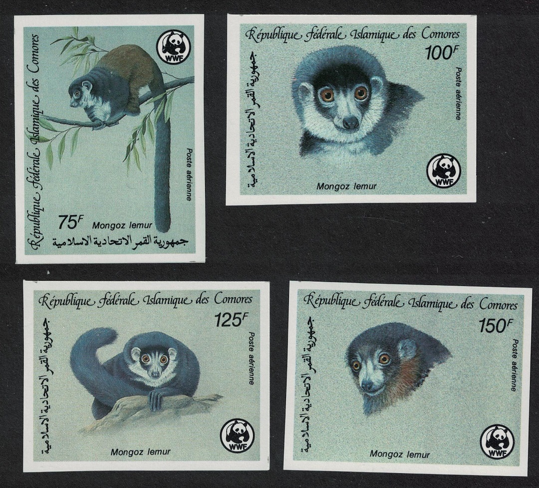 Comoro Islands WWF Mongoose Lemur 4v imperf 1987 MNH SG#613-616 MI#792B-795B Sc#C171-C174