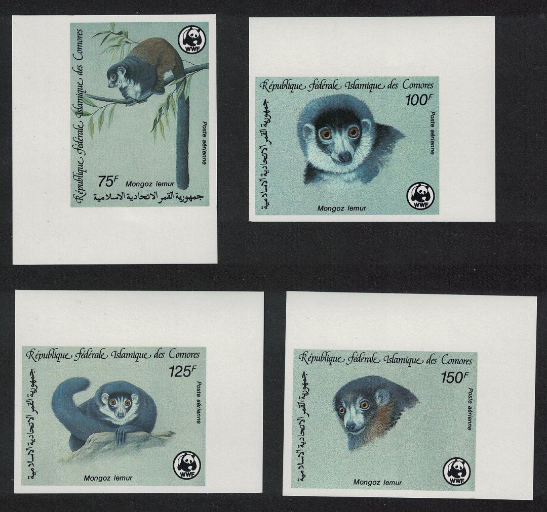 Comoro Islands WWF Mongoose Lemur 4v imperf Corners 1987 MNH SG#613-616 MI#792B-795B Sc#C171-C174