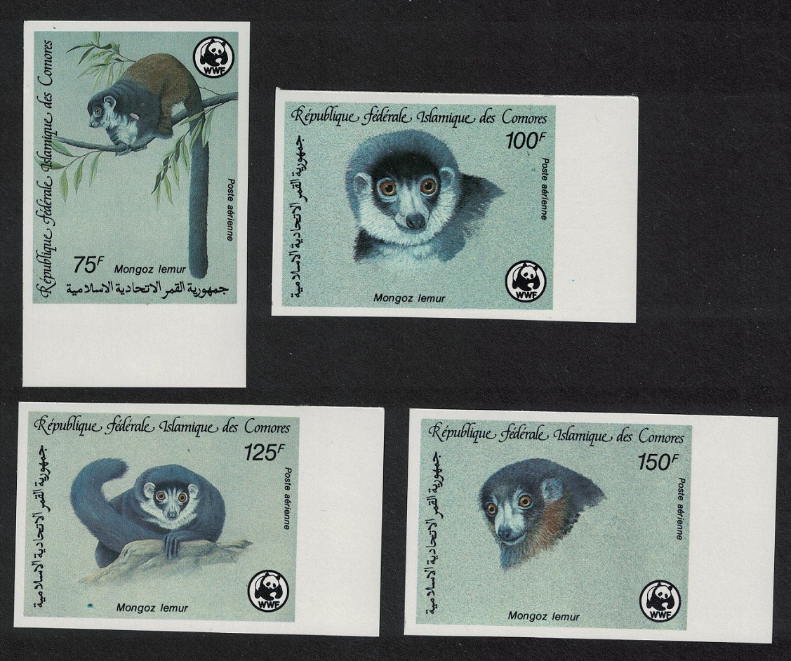 Comoro Islands WWF Mongoose Lemur 4v imperf margins 1987 MNH SG#613-616 MI#792B-795B Sc#C171-C174