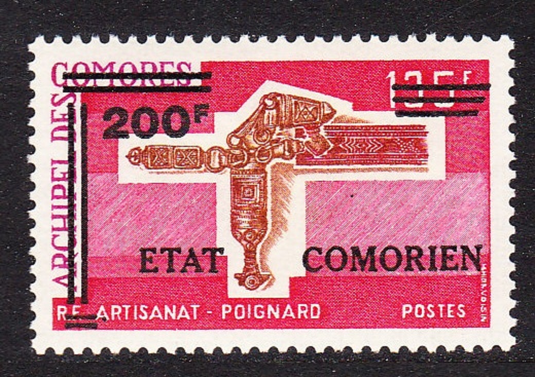 Comoro Islands Dagger Overprint &#39;Etat Comorien&#39; 200 Fr on 135 Fr 1975 MNH MI#227 Sc#154