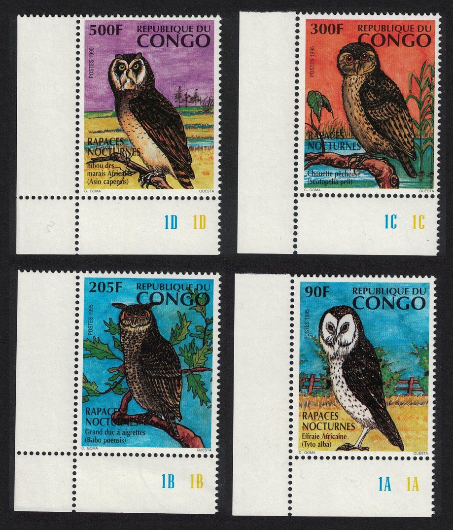 Congo African Owls Birds 4v Corners 1996 MNH SG#1393-1396 MI#1458-1461